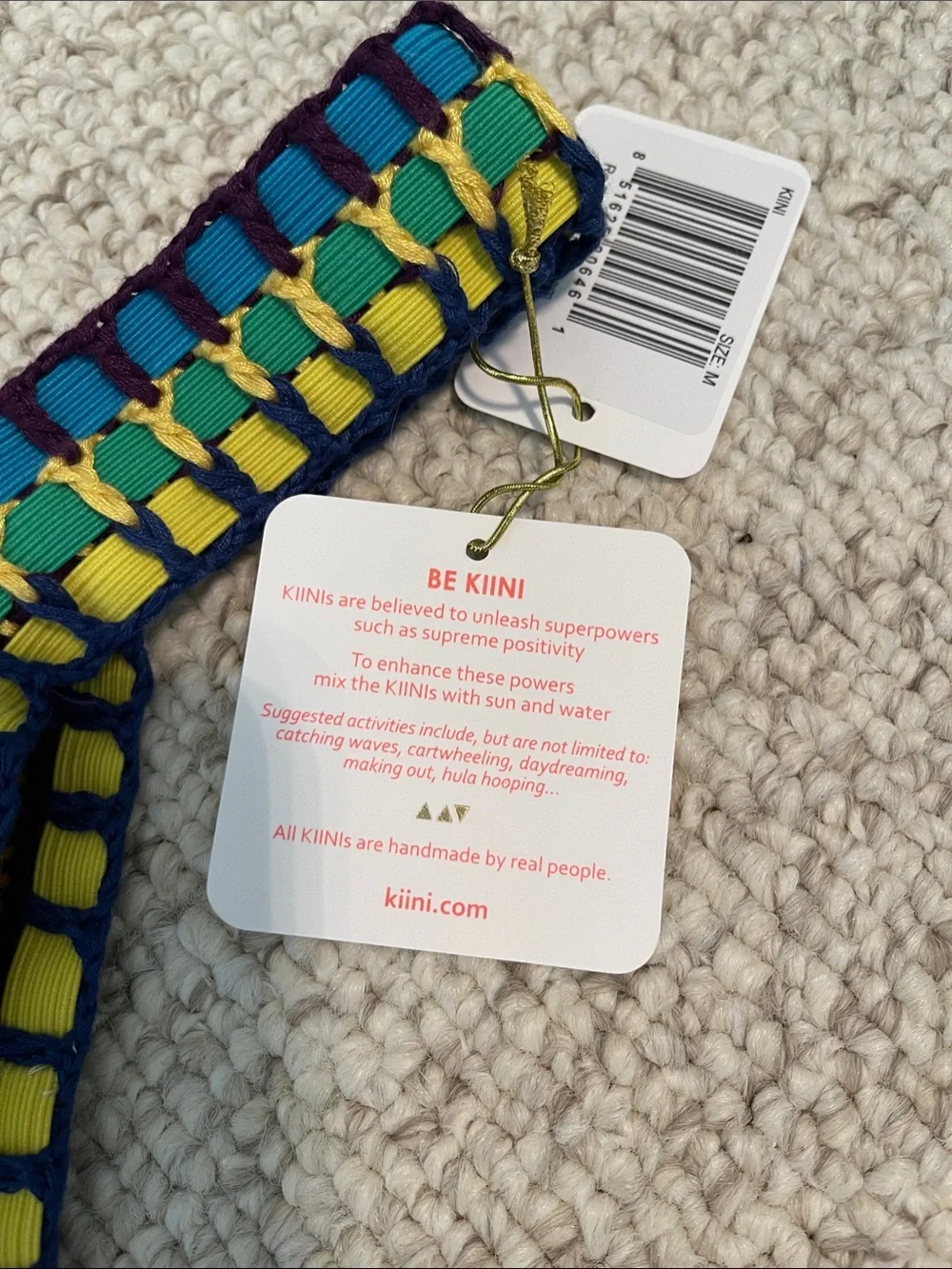 NWT KIINI Ro Yellow Bikini Bottom with Multicolor Crochet Trim MEDIUM
